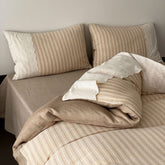 Florence Lace Double Gauze Striped Bedding Set - Beige Brown